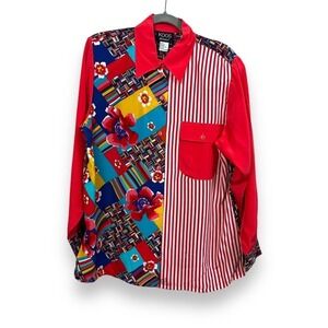Koos of Course Womens Medium Red Silk Geometric Artsy Lagenlook Art-to-wear NWT